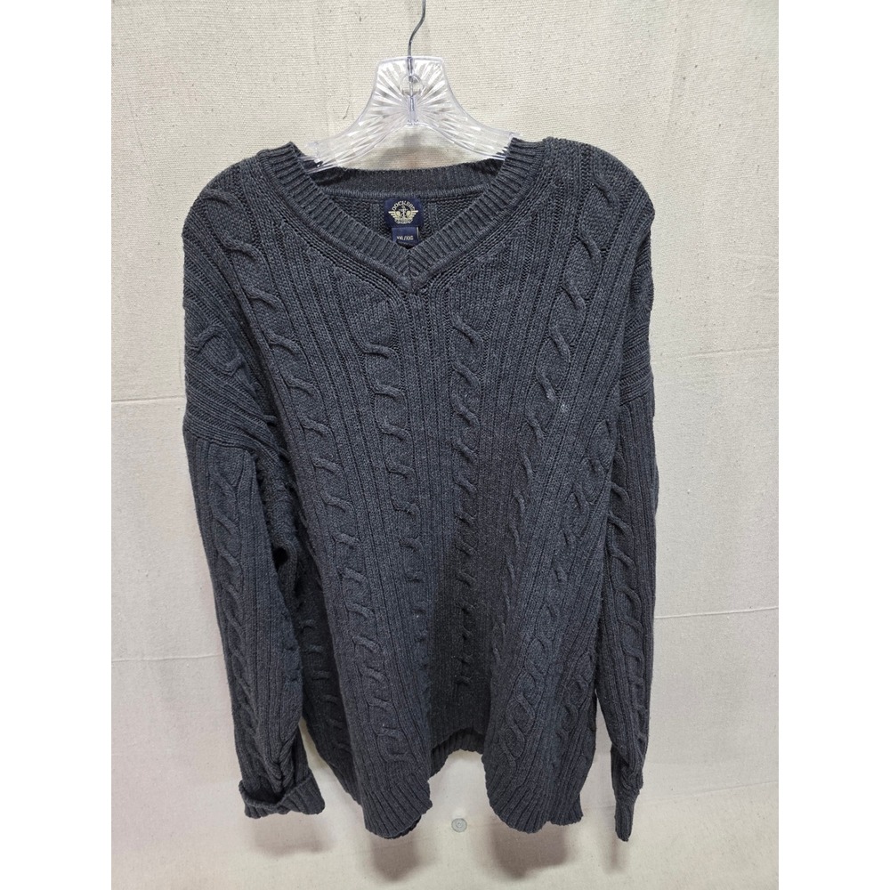 Dockers Mens XXL Gray Cable Knit V-Neck Sweater 100% Cotton Charcoal 2924